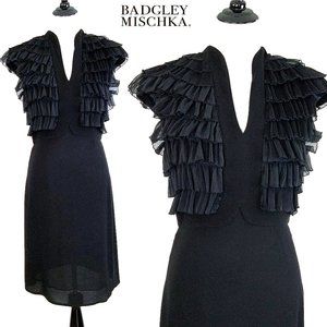 Vintage Badgley Mischka Black Tiered Ruffle Cocktail Party Dress Size 6